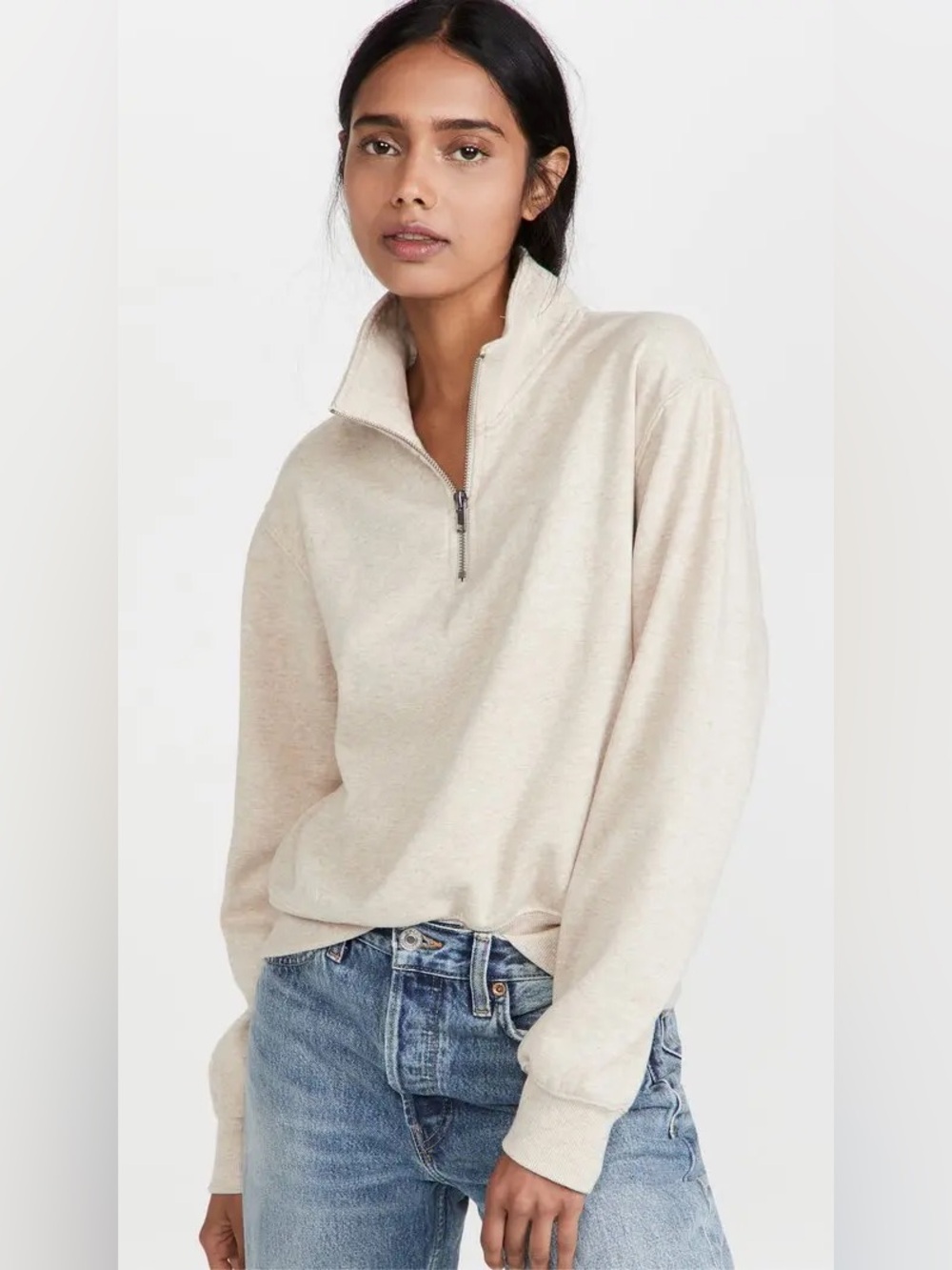 Z Supply Womens Half Zip Sweatshirt Oatmeal Heather Fleece Pullover ZT213317 | M
